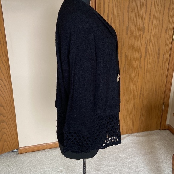 🖤 Jaskar Thin Knit Mesh Trim Cardigan Black Large - Picture 3 of 10